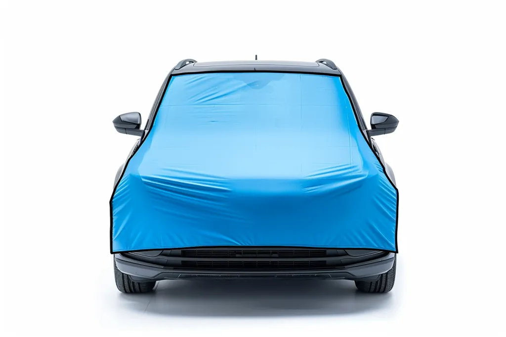 blue sunblock car front window cover white color with black edges