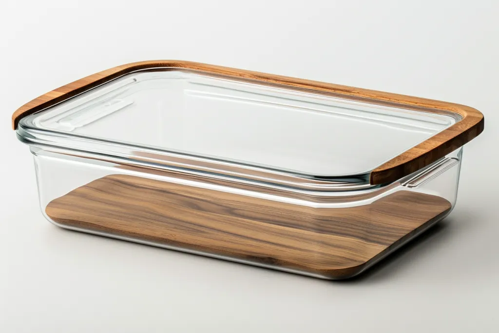 glass storage container with wooden lid