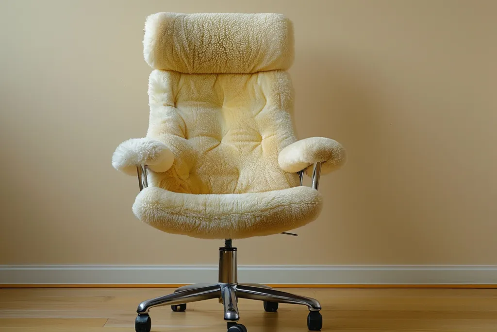 high back office chair with sheepskin cover in light yellow colour