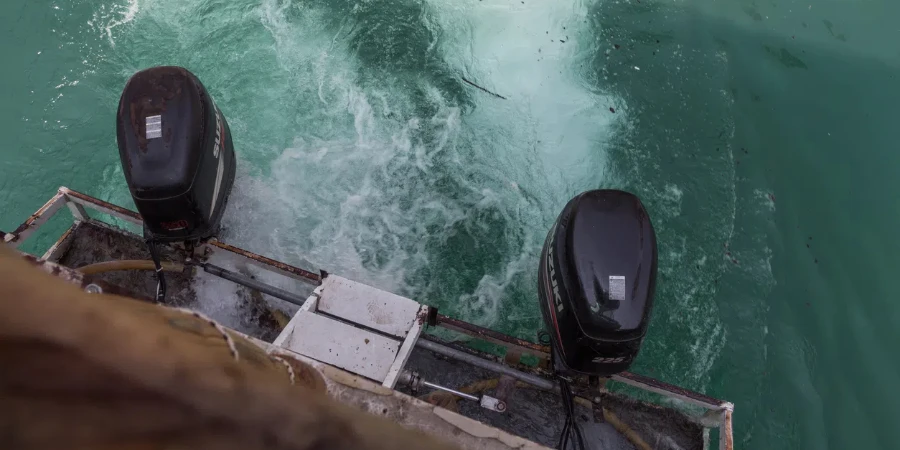 outboard motors on the ferry