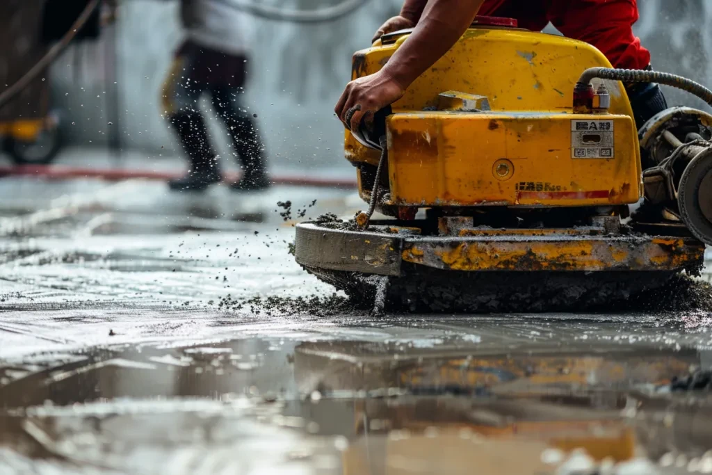 it is a yellow power trowel machine