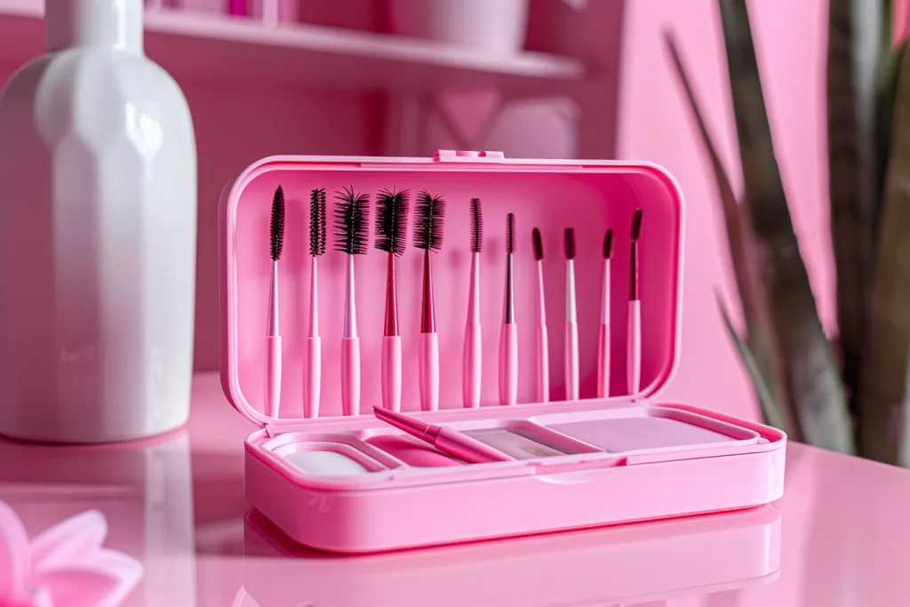 its pink packaging and set of tools for creating long
