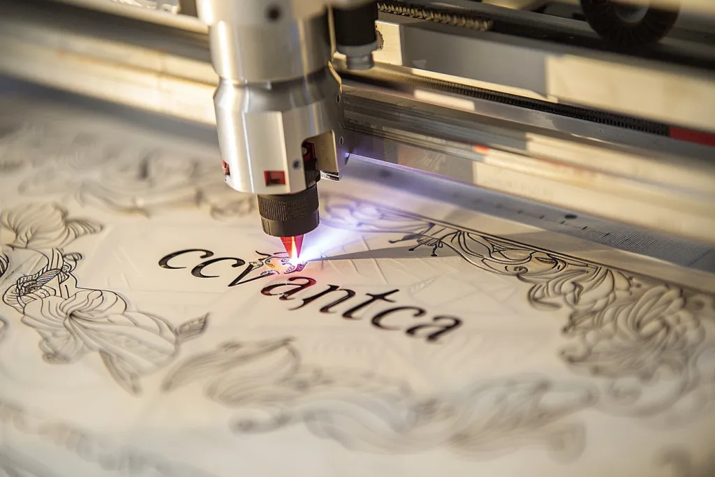laser engraving of the word