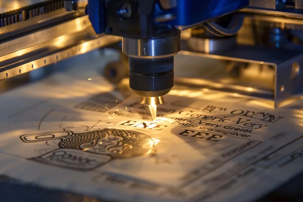 laser engraving with a laser and the words