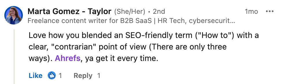 linkedin comment on how we blended an seo friendly