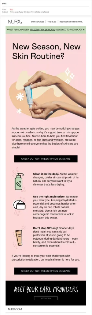Nurx: Skincare email example