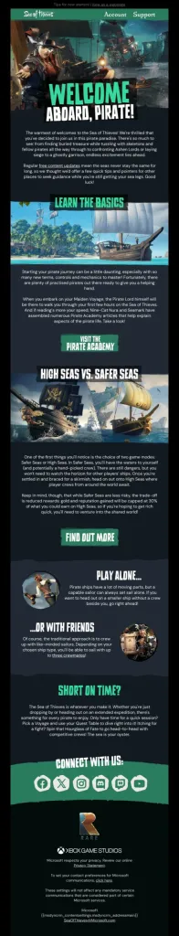 Onboarding email example from Sea of Thieves