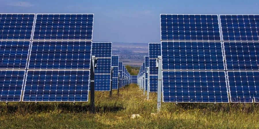 photovoltaic cell on the background of sunset