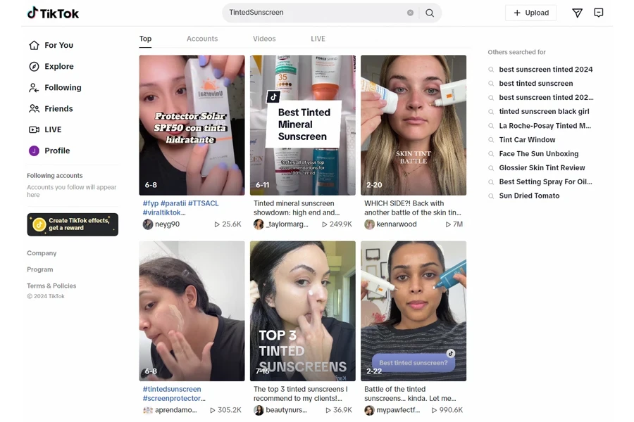 results shows when searching HypochlorousAcid on TikTok