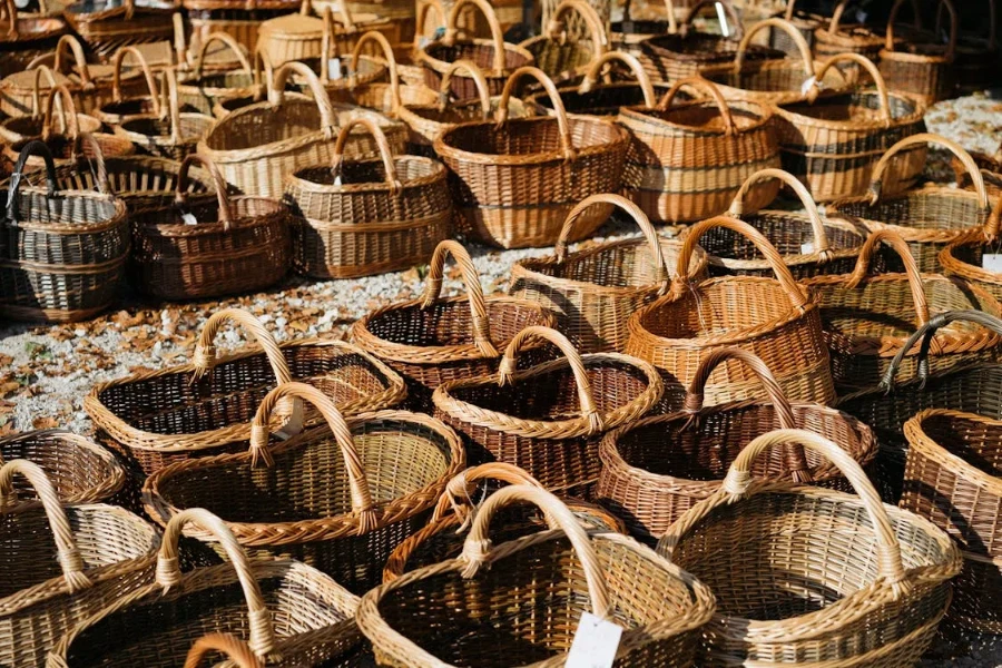 Selection of wicker baskets with handles