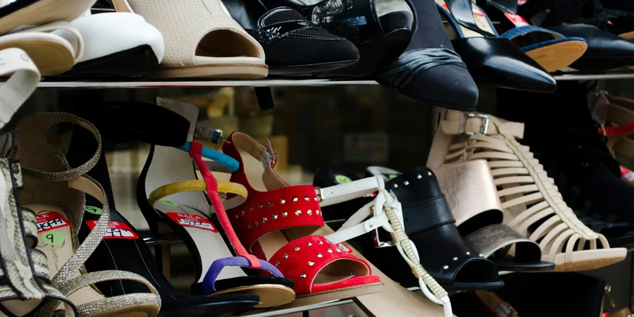 shoes on a shoe rack