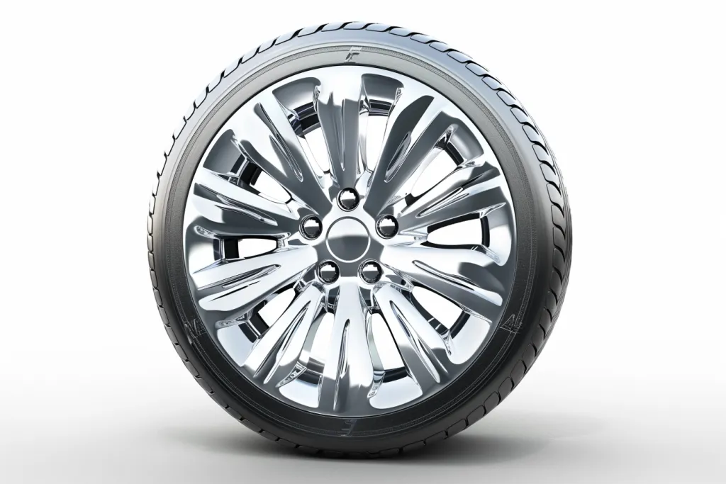 silver wheel cover with white background