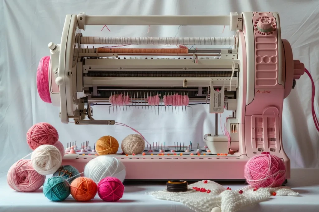 the Pink and White Yarn rouge knitting machine