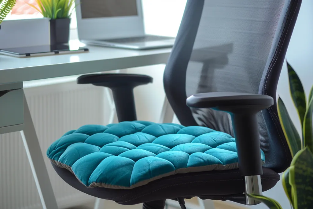 the honeycomb patterned teal gel office chair cushion has been designed