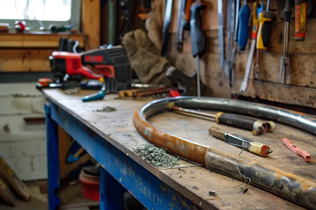 the tube bender is mounted on the workbench