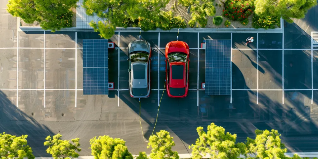 three cars charging in an outdoor parking lot