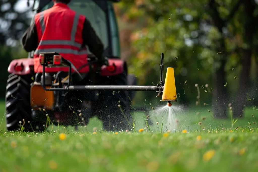 tractor spreader with large yellow cone