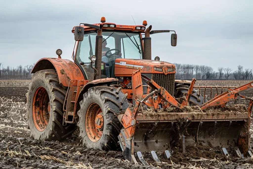 tractor with large orange grapple shatter