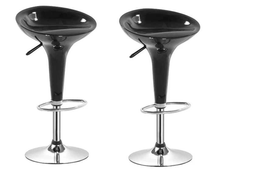Two black and silver counter stools