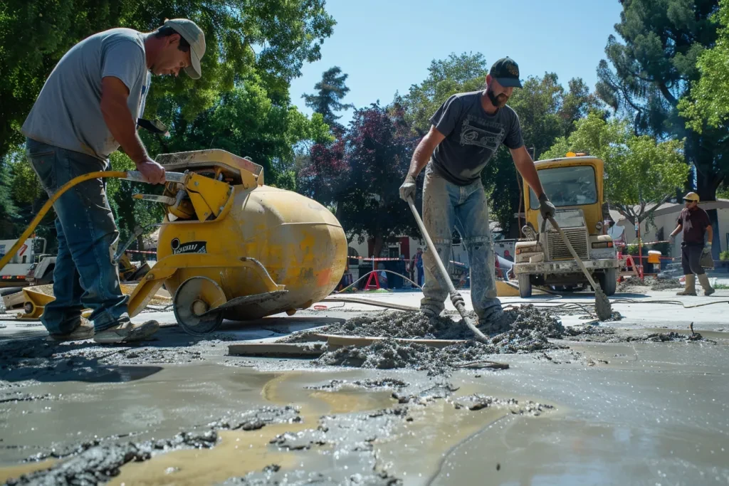 two men using power trowel machine