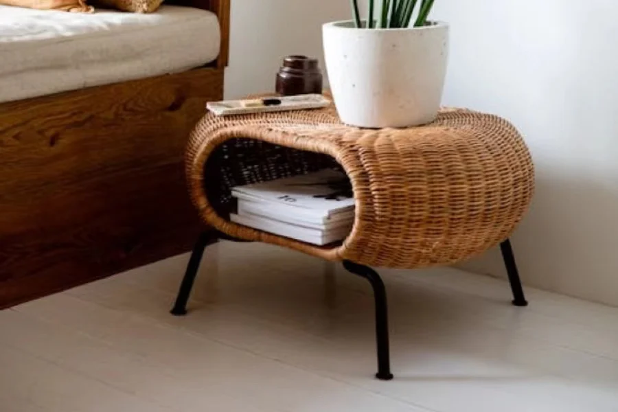 Unique rattan and metal small table for indoors or outdoors