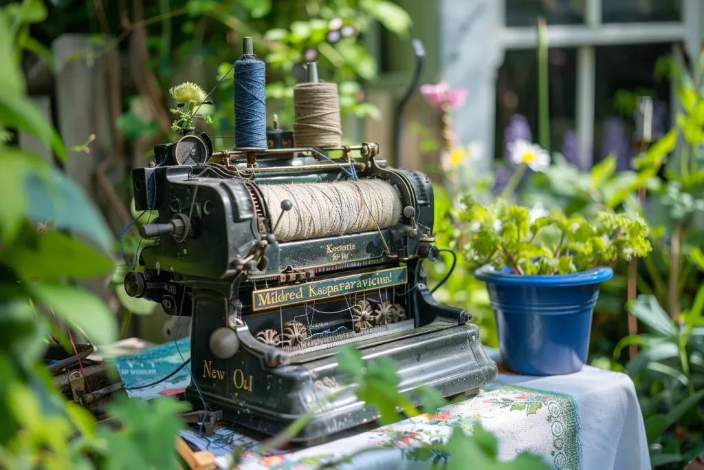 vintage knitting machine with metal blades