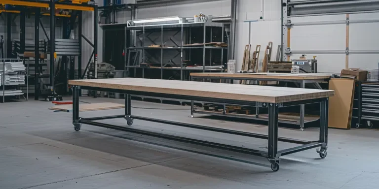 white metal table with wooden top