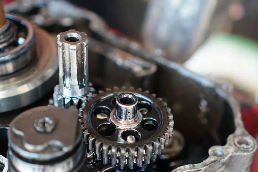 worn out engine gears are being repaired