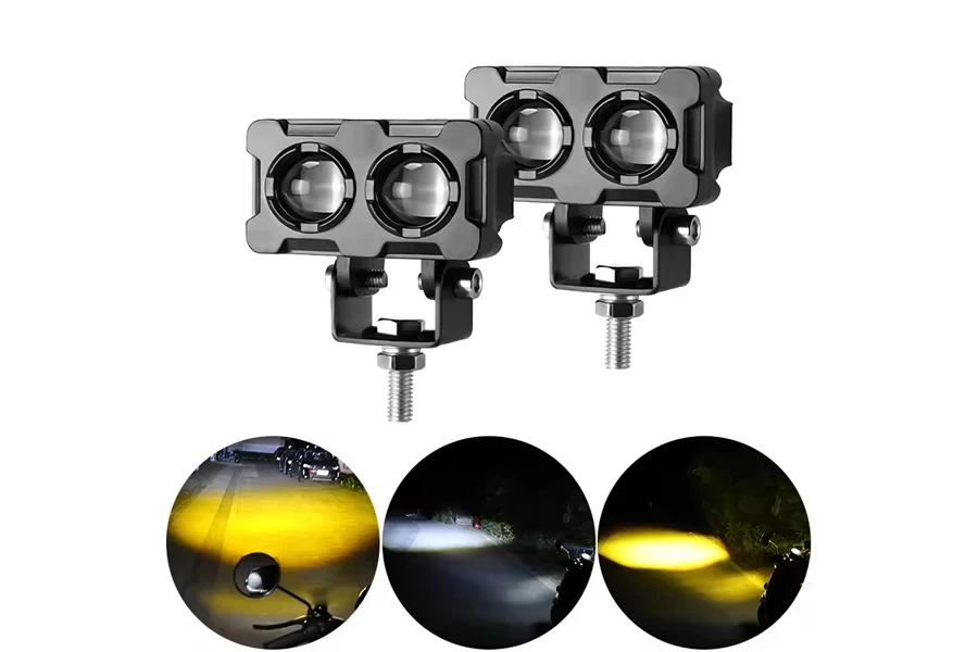 2 Lens Dual Color LED Headlight Motorcycle Fog Lights