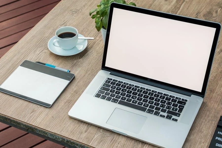 A Macbook Pro on a wooden table