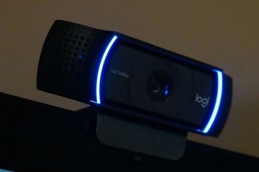 A black webcam with a built-in ring light