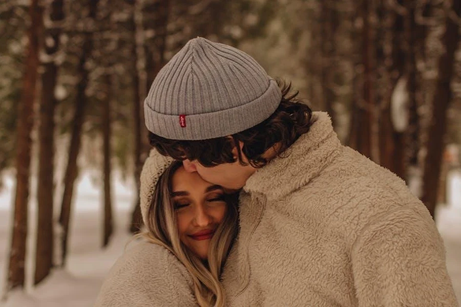 A couple wearing polar fleece jackets