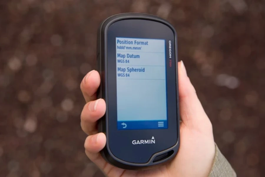 A handheld GPS unit with a touch screen