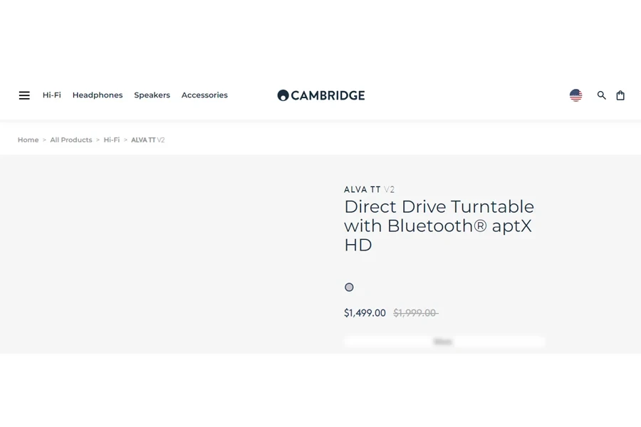 A screenshot of Cambridge Audio’s homepage