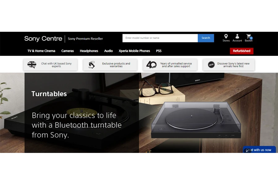 A screenshot of Sony Center’s homepage