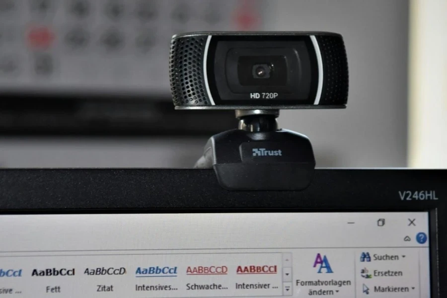 A webcam with a glass lens