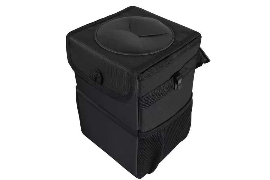 Amazon's New Design Foldable Leakproof Car Organizer Vehicle Headrest Hanging Trash Can with Leather Lid for Storage Use