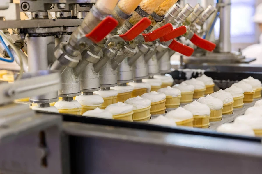 An automatic production line of ice cream