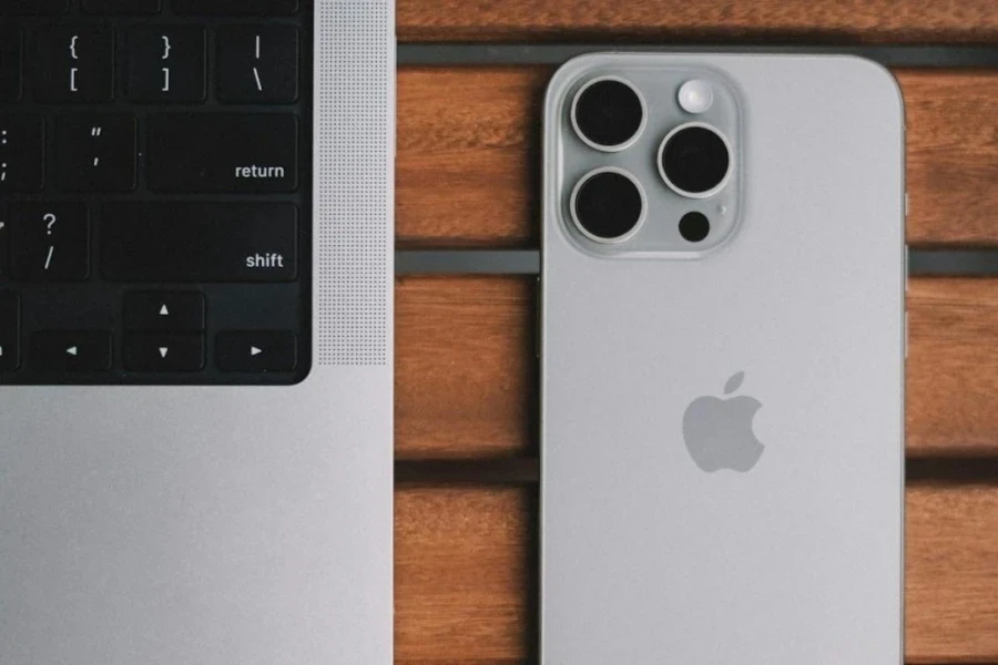 An iPhone on a wooden table