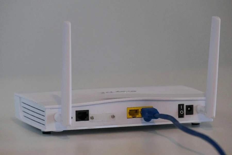 Broadband internet router with ethernet cable plugged in