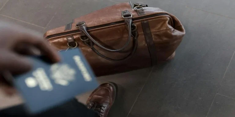 Brown leather duffel bag