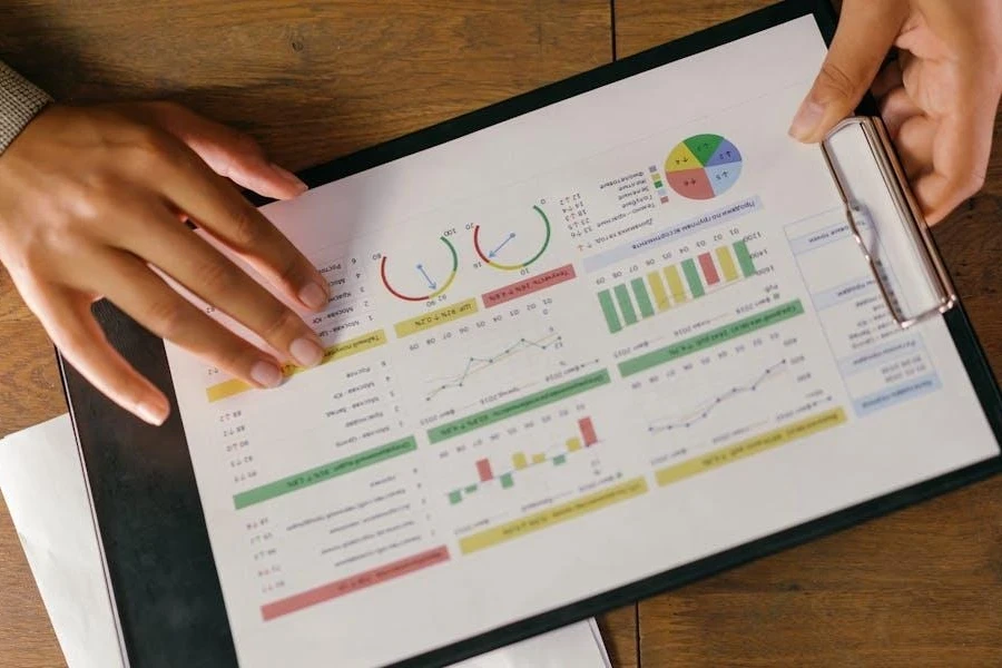 Charts and graphs on a clipboard