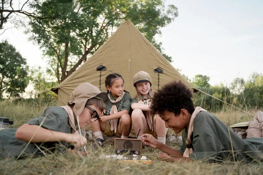 Children at a campsite