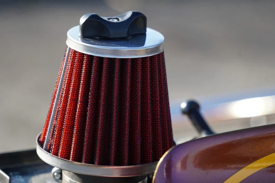 Close-up of a red air filter