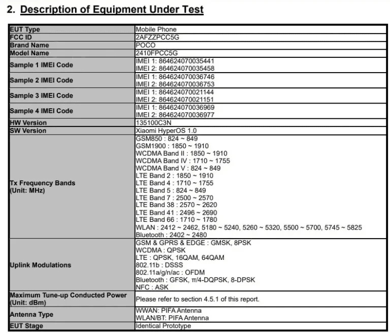 Description of Equipment Under Test