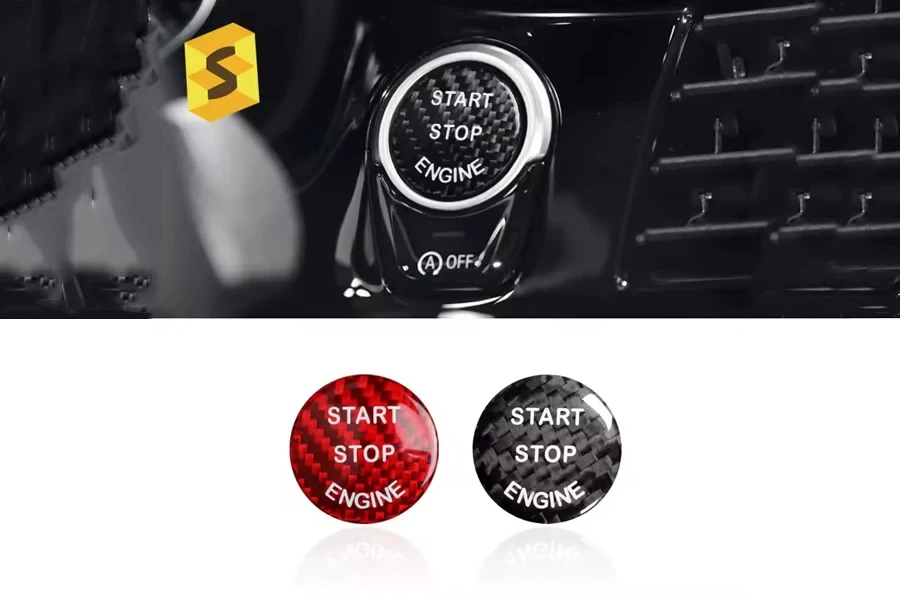 ES N-BME-047 Car Interior for BMW Engine Start Stop Button Carbon Fiber Stickers Trim Cover