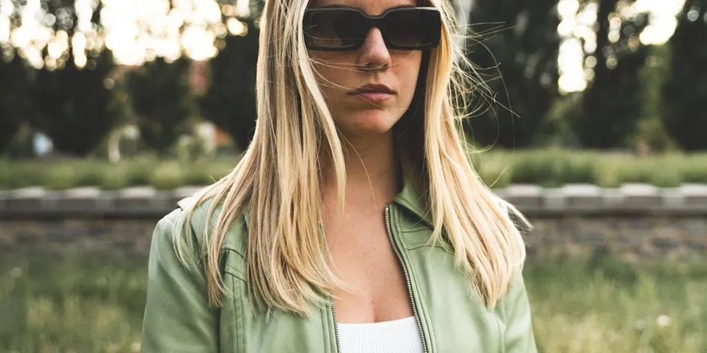 Fashionable woman in a green waterproof jacket