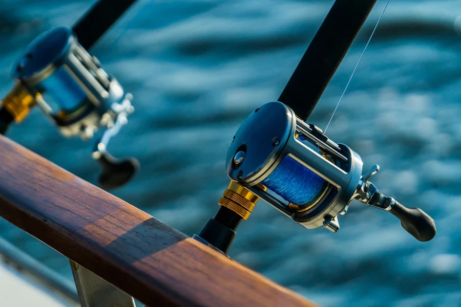 Fishing rod and reel on boat