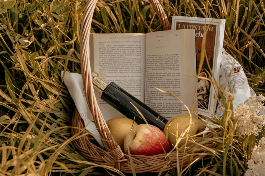 Gift basket with apples and books