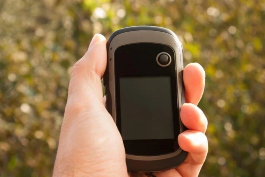 Hand holding an easy-to-use GPS unit